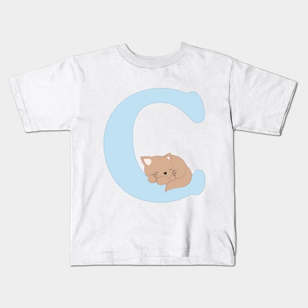 C - blue - cat Kids T-Shirt by Cuddles and chaos